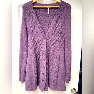 FREE PEOPLE long line cardigan. Wool blend. Purple size M